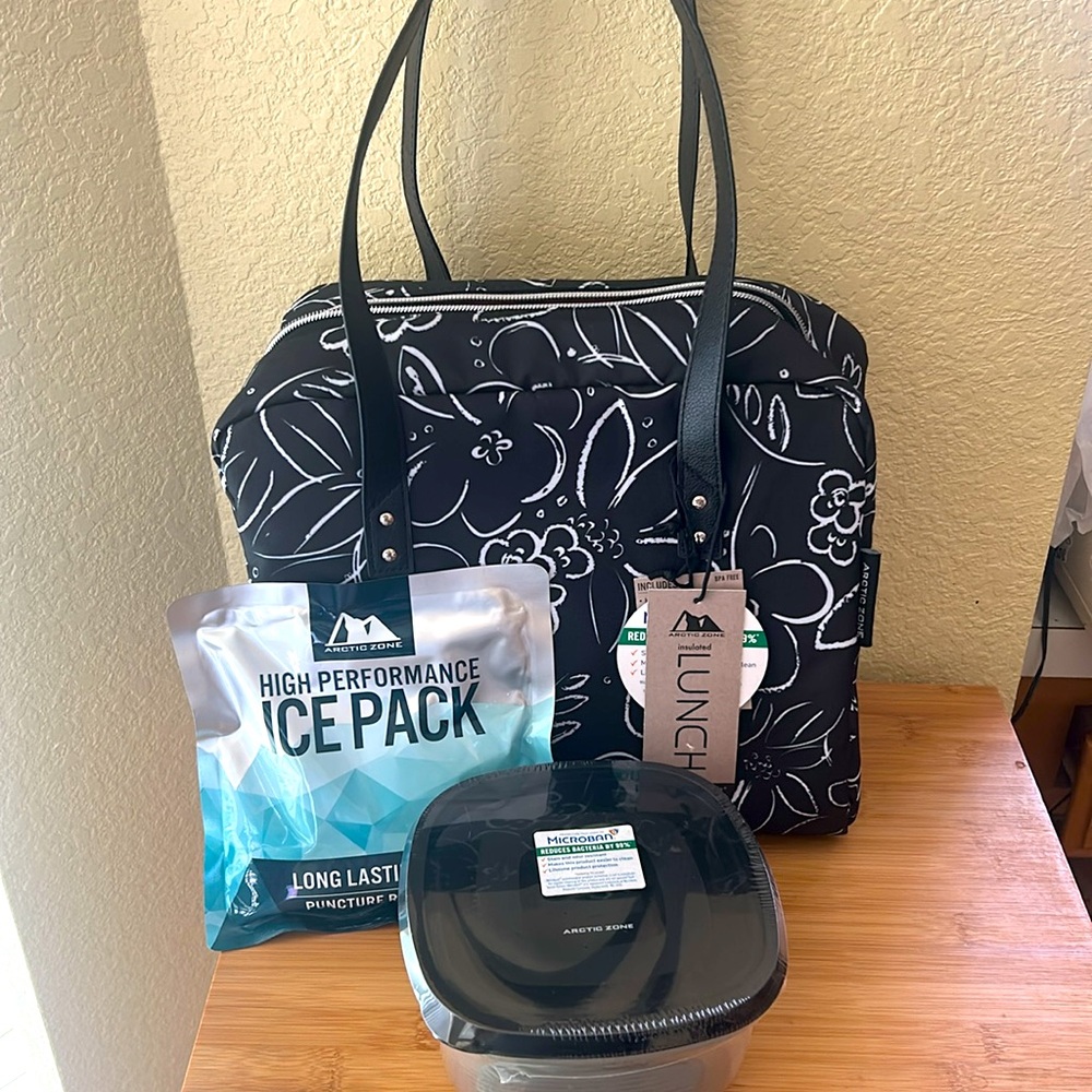 Arctic Zone Insulated Lunch Tote Bag Set – Floral Print 🖤 NWT